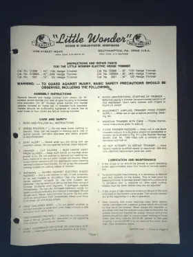 320707 LITTLE WONDER Electric Hedge Trimmer Manual