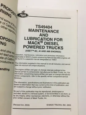 TS494904 MACK Operator Diesel Lubrication Operation Manual #3