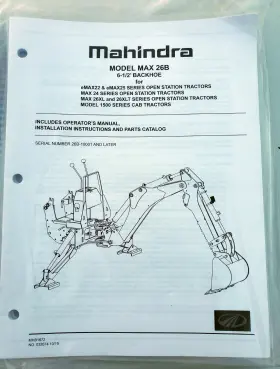 MHB-1672 MAHINDRA Backhoe Operators Manual Catalog Emax