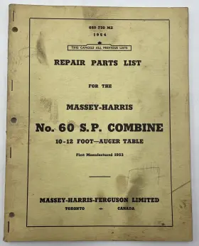 650-730-M2 MASSEY HARRIS Sp Combine Repair Catalog Manual