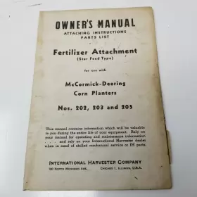 202-203-205 MCCORMICK Fertilizer Star Owners Manual Harvester