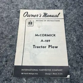 A-189 MCCORMICK Owners Manual Tractor Plow