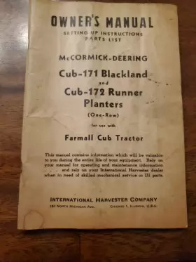 CUB-172 MCCORMICK-DEERING Operator Blackland Runner Planters