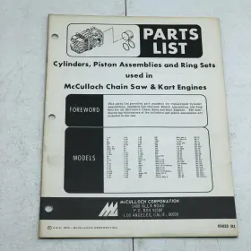 69823R1 MCCULLOCH Cylinders Pistons Ring Chainsaw Kart Manual