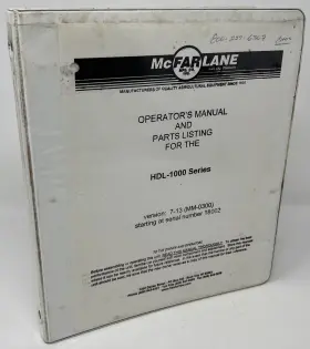 HDL-1000 MCFARLANE MFG. CO. INC Operators Manual Binder