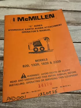 89-P2-273 MCMILLEN Earth Auger Operators Manual Catalog