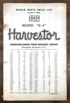 P-828A MINNEAPOLIS MOLINE Harvestor Combine Repair Booklet