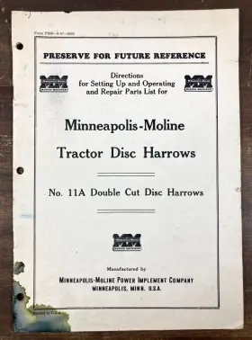 PB88 MINNEAPOLIS MOLINE Double Disc Harrows Operator Manual