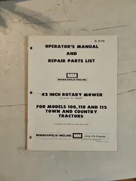 S-576 MINNEAPOLIS MOLINE Rotary Mower Operators Manual