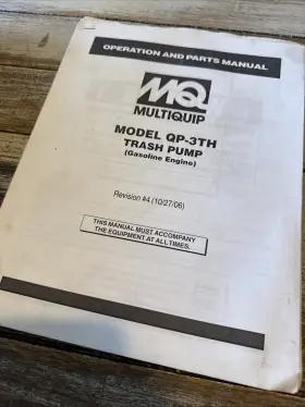 QP-3TH MQ Multiquip Trash Pump Water Instruction Manual Book