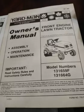 131664G Yard Lawn Tractor Owners Service Instruction Manuals #2