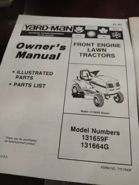 131664G Yard Lawn Tractor Owners Service Instruction Manuals #3