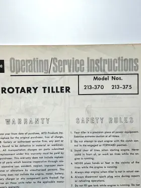 213-375 Rotary Tiller Operating Service Owners Manual #2