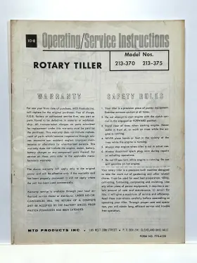 213-375 Rotary Tiller Operating Service Owners Manual