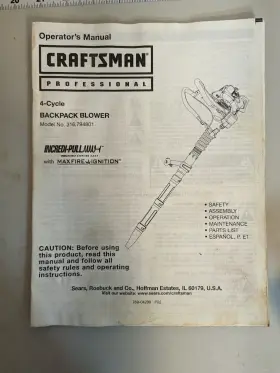 PB-202 Craftsman Backpack Leaf Blower Manual