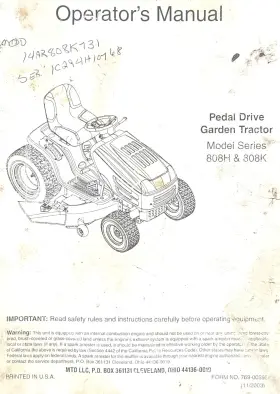 Z809K Pedal Drive Garden Tractor Mower Manual