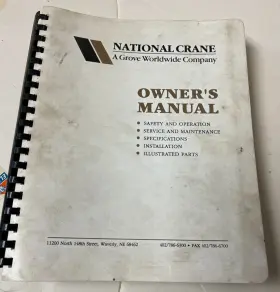 600B NATIONAL Hydraulic Cranes Owners Manual