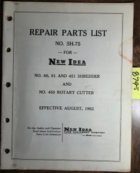 SH-75 NEW IDEA Shredder Rotary Cutter Mower Repair Manual