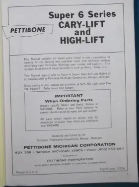 PB-2064-A PETTIBONE Cary Lift High Forklift Manual Book #3