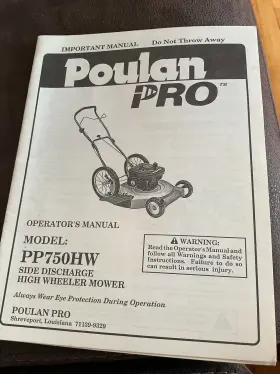 PP750HW POULAN Pro High Wheel Discharge Mower Operators
