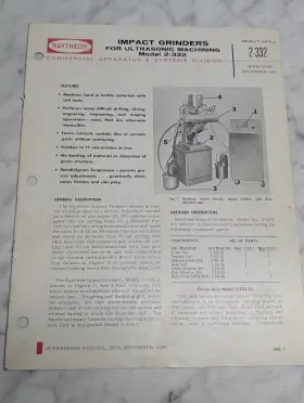 2-332-40 RAYTHEON Impact Grinders Ultrasonic Machining Data