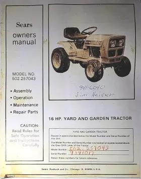 502.257040 SEARS Murray Gt Yard Garden Tractor Manual