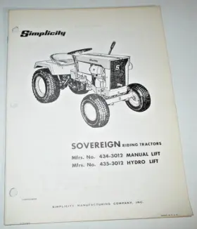 435-3012 SIMPLICITY Sovereign Riding Tractor Owners Manual