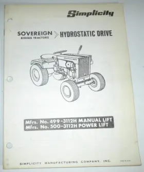 500-3112H SIMPLICITY Sovereign Riding Tractor Owners Manual