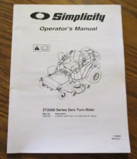 ZT26520 SIMPLICITY Turn Riding Mower Operators Owners Manual