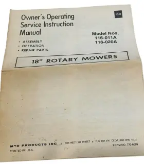 116-011A Owners Operating Service Manual Rotary Mowers