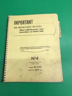 M-1420 WARNER SWASEY Ram Turrent Lathes Service Instruction