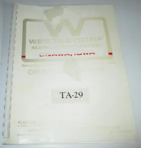 TA-29 WESTENDORF Loader Operators Owners Manual