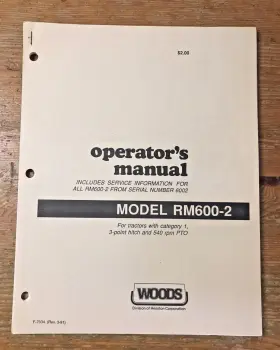RM600-2 WOODS Operators Manual Lawn Garden Tractor
