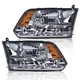 Quad Headlights Dodge Ram 1500-3500 2009-2012 New Body Smoky Lens Chrome Amber