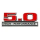 5.0 Liter High Performance Engine Emblem Badge Chrome & Red 5.0" Long