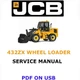 JCB 432ZX WHEEL LOADER SERVICE REPAIR SHOP MANUAL PDF USB