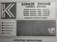 Kohler K241 K301 K321 Engine Owner & Part Manual Garden Tractor hp 10 12 14 1971