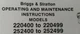 Briggs Stratton 220400 to 220499 252400 Horizontal 10 11 hp Engine Owner Manual