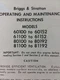 Briggs Stratton 2 & 2.5 hp Engine Owners Manual Tiller Horizontal 60100 80100