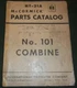 INTERNATIONAL NO. 101 COMBINE PARTS MANUAL BOOK CATALOG HT-31A