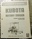 Original Kubota Operators Manual Rotary Mower Model RC60-F20 RC72-F20 Factory