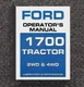 Tractor Operators Instruct Manual Fits Ford Tractor 1700 Lubrication Maintenance