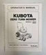 ZG20 ZG23 Zero Turn Operators Maintenance Manual Fits Kubota ZG20 ZG23 Operator
