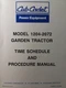 Cub Cadet 1204 thru 2072 Garden Tractor Time Schedule & Service Procedure Manual