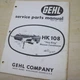 GEHL HK108 HAY KING MOWER CONDITIONER Service Parts Catalog Book Manual guide