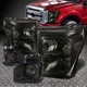 FOR 11-16 FORD F250-F550 SMOKED/CLEAR HEADLIGHTS+TINTED FOG LAMPS+BEZEL+SWITCH