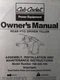 Cub Cadet Super Garden Tractor 42 Tiller Implement 190-442-100 Owner Manual 2182