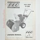 Wheel Horse REO Model ST-268 Snow Blower Parts List & Instruction Owner&rsquo;s Manual