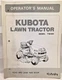 USED OPERATORS MANUAL FOR KUBOTA MODEL T1600H LAWN TRACTORS 66091-6292-1