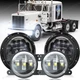 for Kenworth T2000 Halo 7inch Round LED Headlights + 4inch LED Fog Light Combo